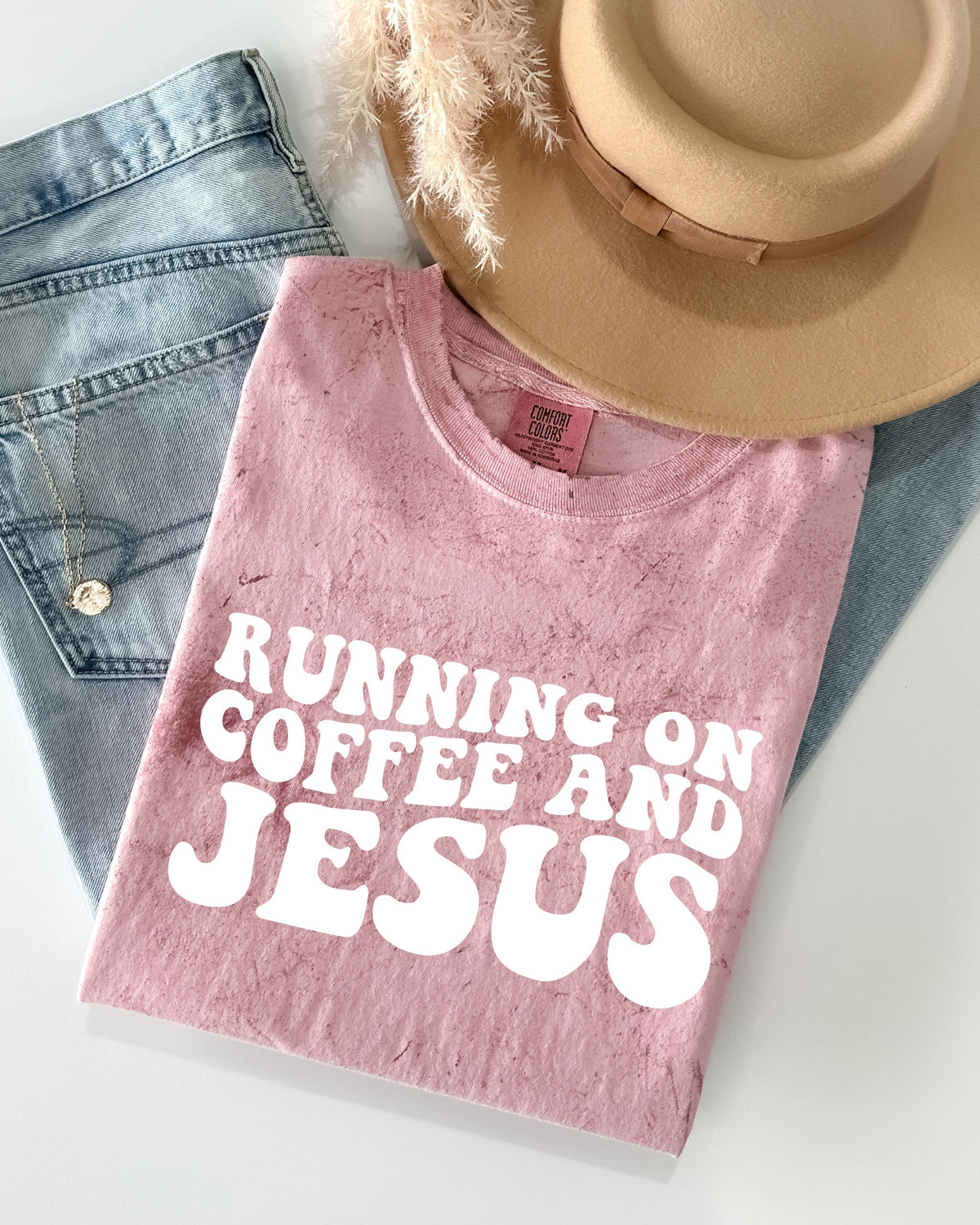 Running on Coffee and Jesus Comfort Colors Christian T Shirt