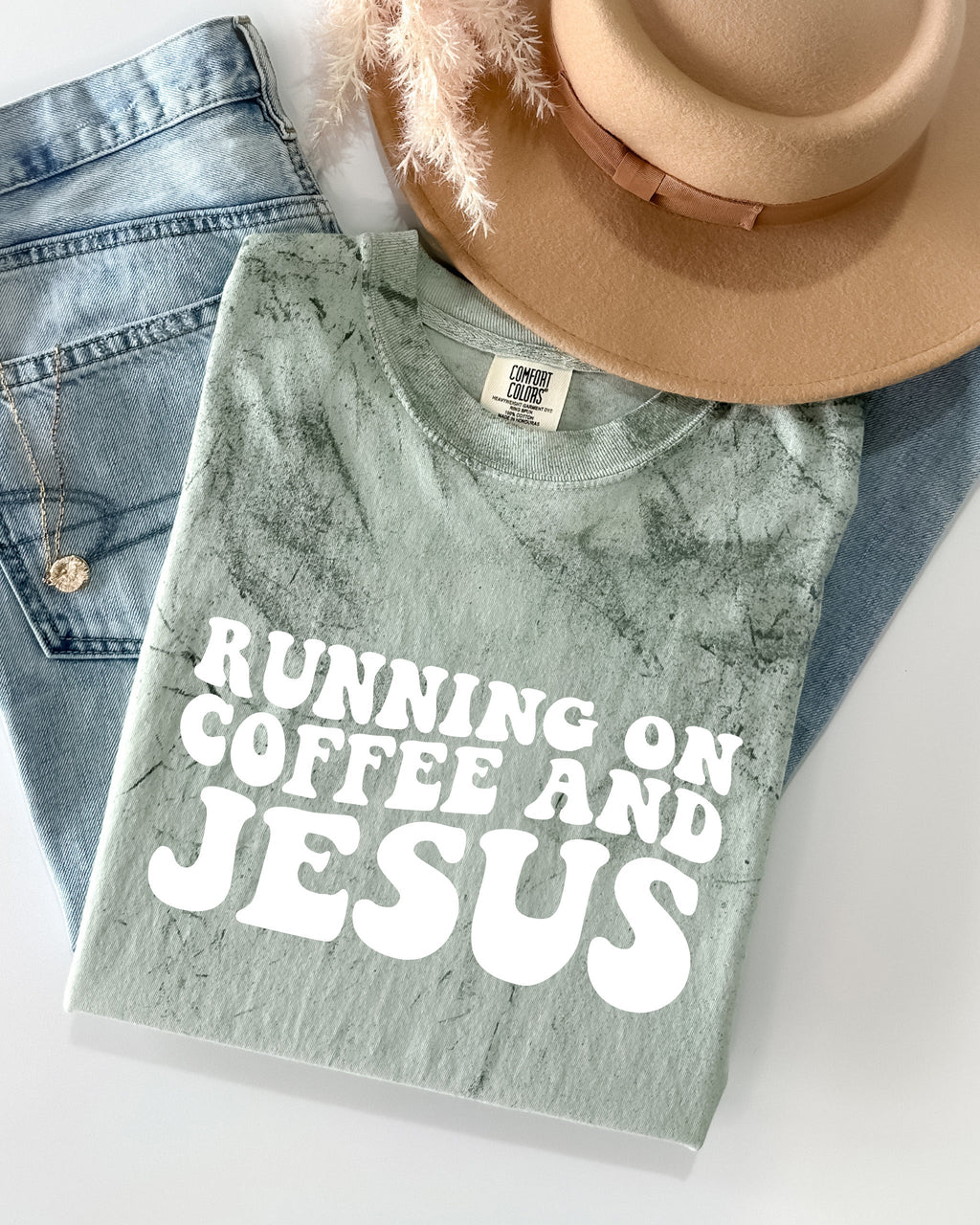 Running on Coffee and Jesus Comfort Colors Christian T Shirt