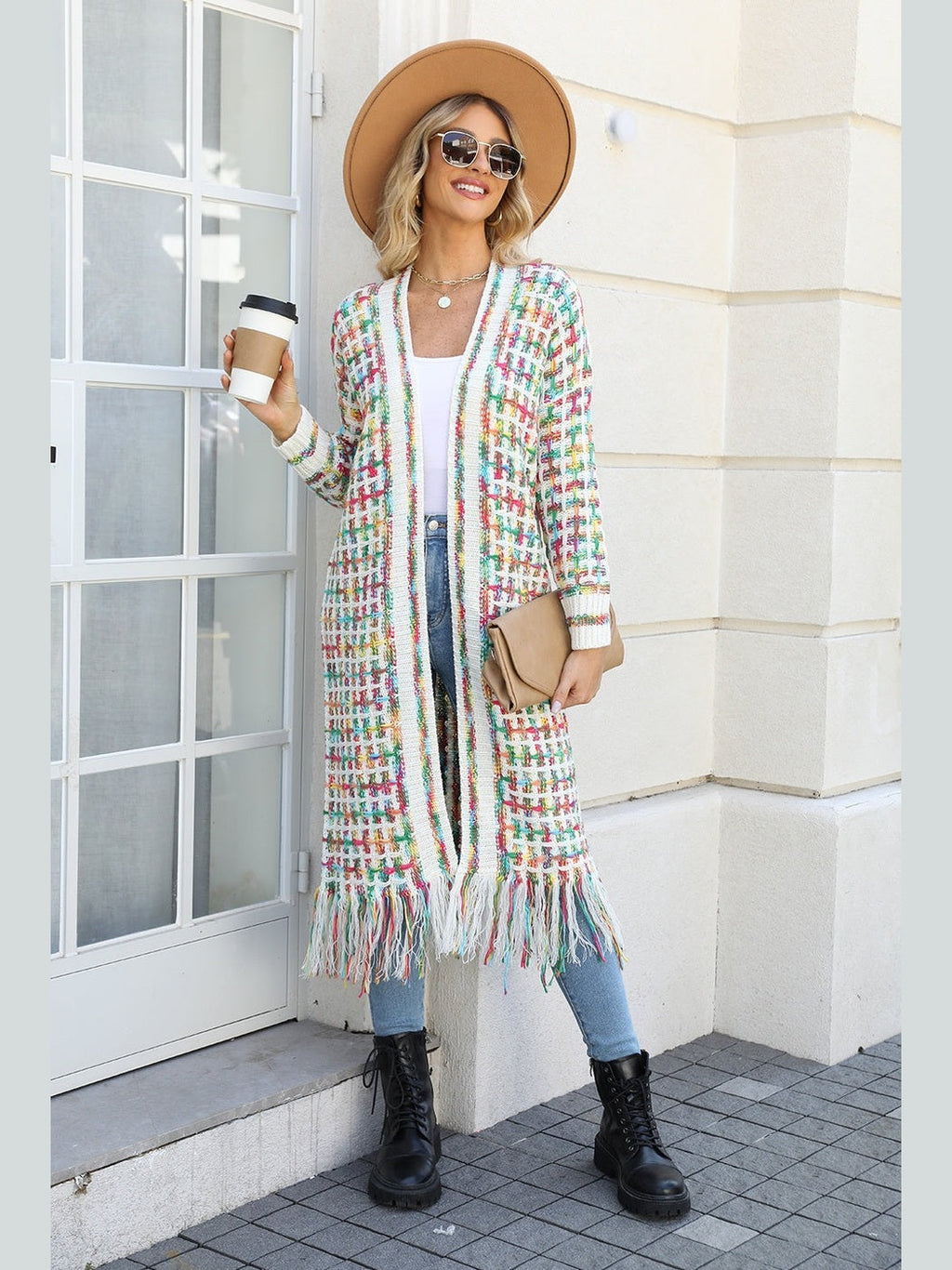 Women Open Front Fringe Hem Cardigan Sweater