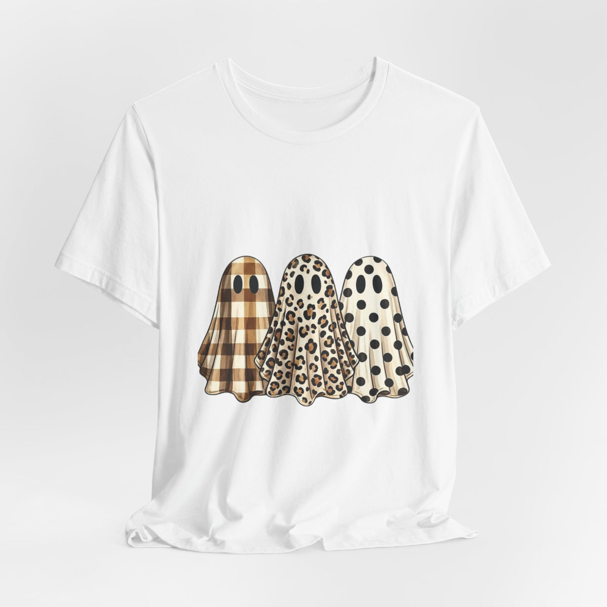Halloween Ghost Trio Tee — Plaid, Leopard & Polka Dot Ghosts