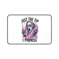 Desk Mat — 'Just The Tip I Promise' Funny Horror Scream Desk Mat (Pink Boa, Wine Glass)