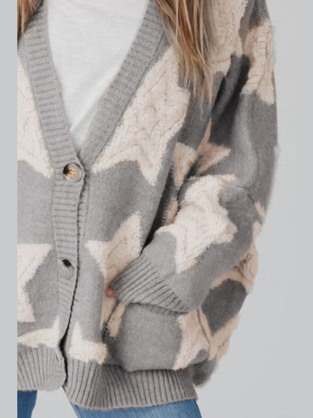 Women Star Button Up Long Sleeve Cardigan
