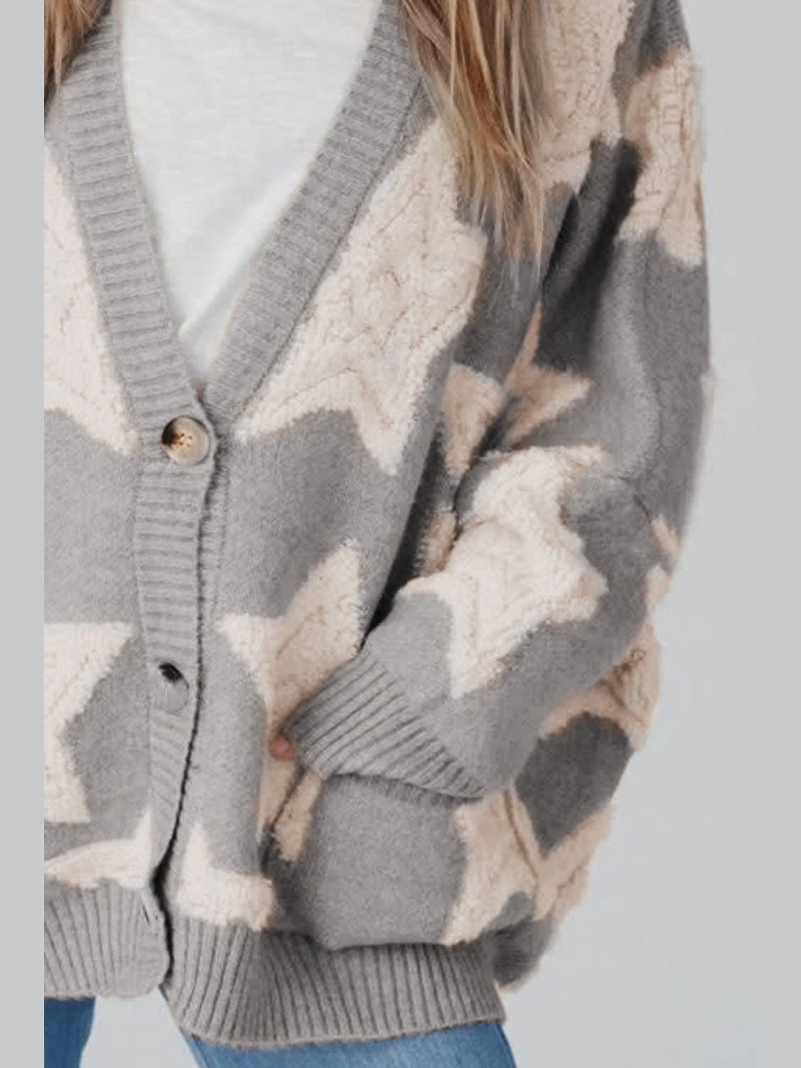 Women Star Button Up Long Sleeve Cardigan
