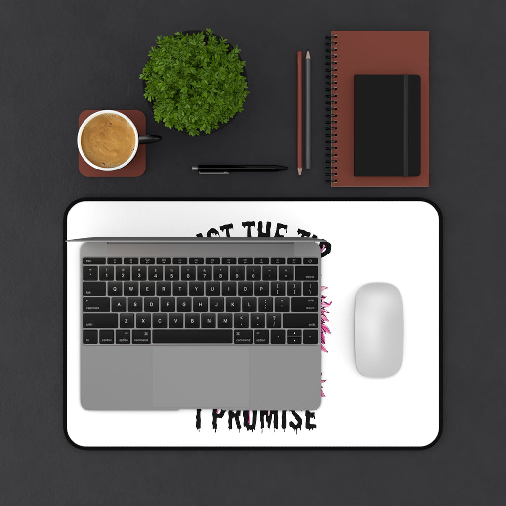 Desk Mat — 'Just The Tip I Promise' Funny Horror Scream Desk Mat (Pink Boa, Wine Glass)