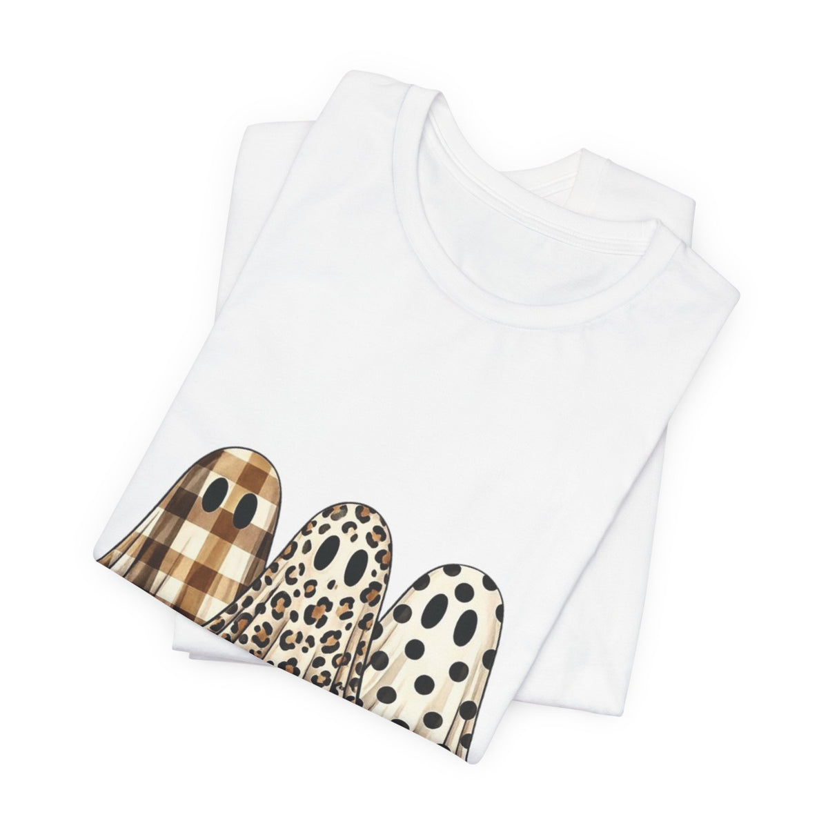 Halloween Ghost Trio Tee — Plaid, Leopard & Polka Dot Ghosts