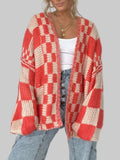 Women Plaid Open Front Long Sleeve Cardigan Sweater