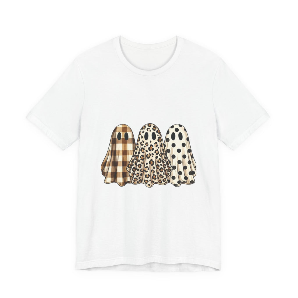 Halloween Ghost Trio Tee — Plaid, Leopard & Polka Dot Ghosts