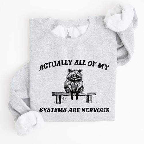 All Of My Systems Are Nervous Anxiety Raccoon Mental Health Expression Sweatshirt
