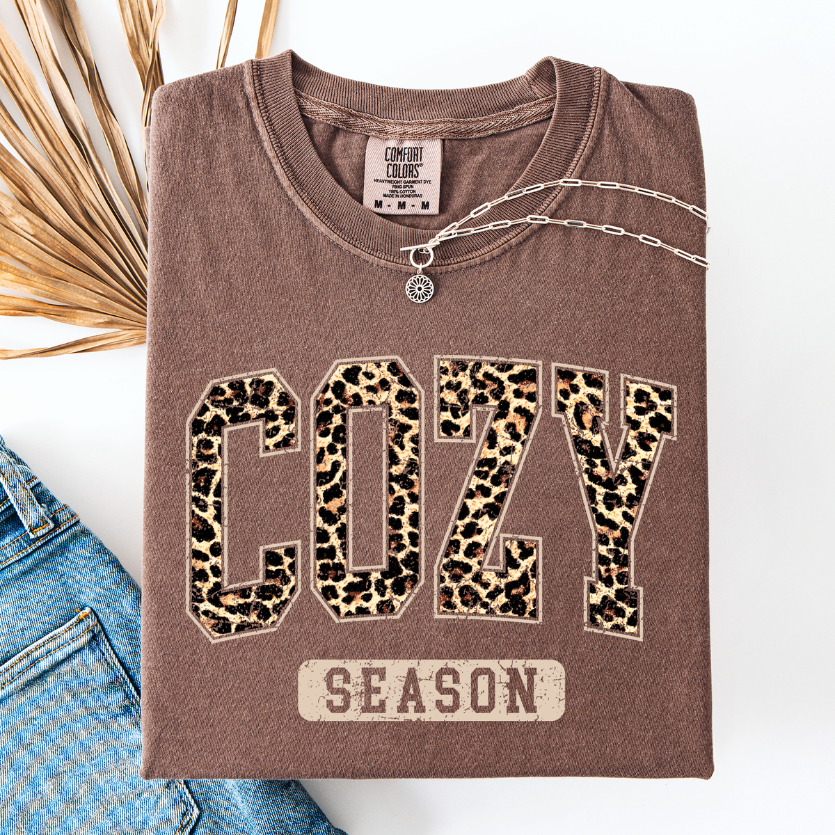 Cozy Season Leopard Print Halloween Autumn Fall Vintage Inspired Cozy Warm Comfort Colors Tee