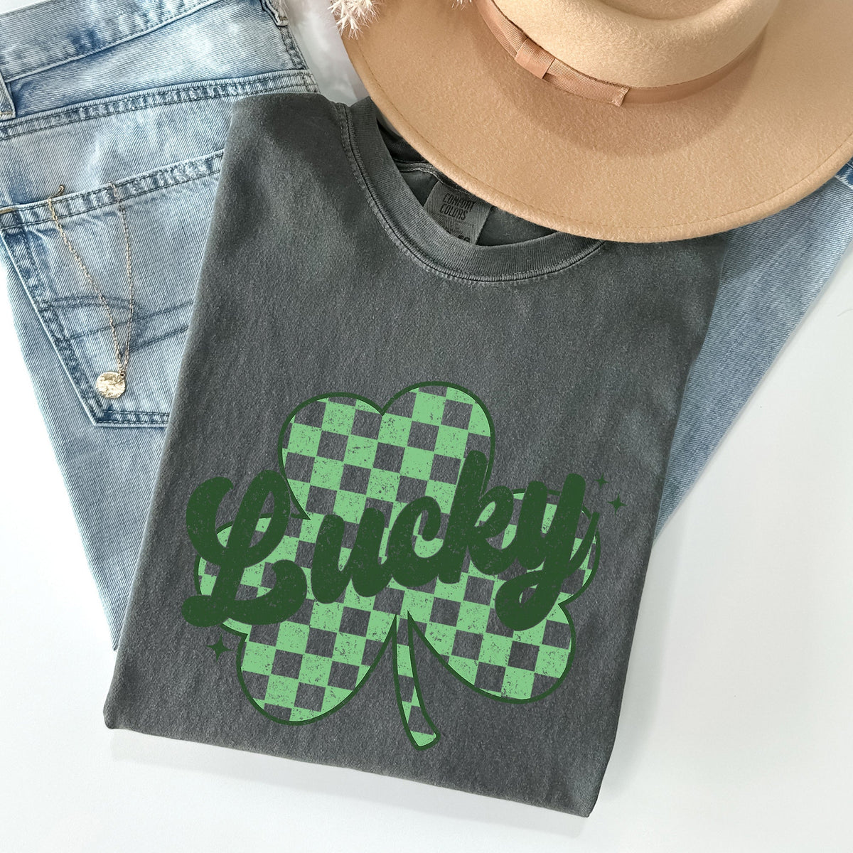 Lucky Shamrock Checker Print St Patrick's Day Vintage Festival Edition Comfort Colors Tee