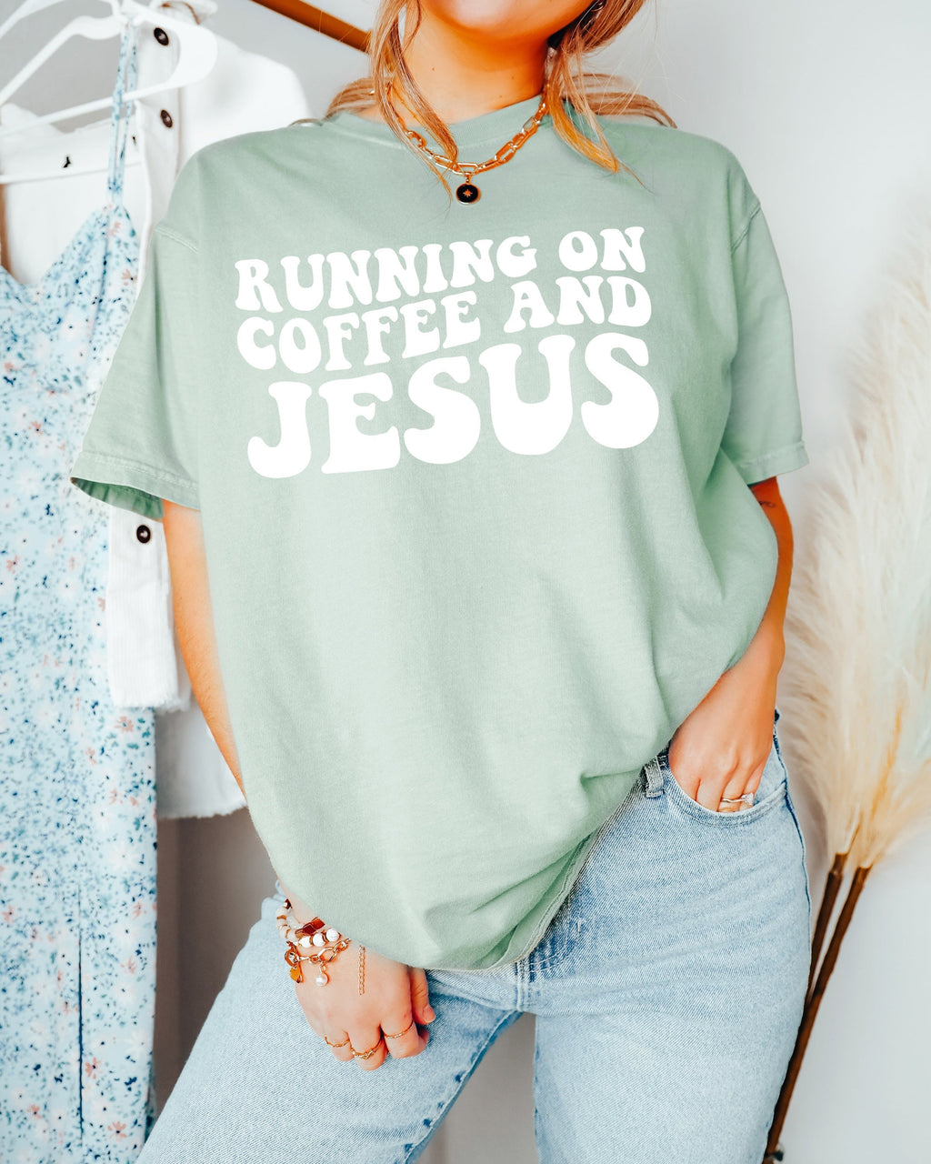 Running on Coffee and Jesus Comfort Colors Christian T Shirt