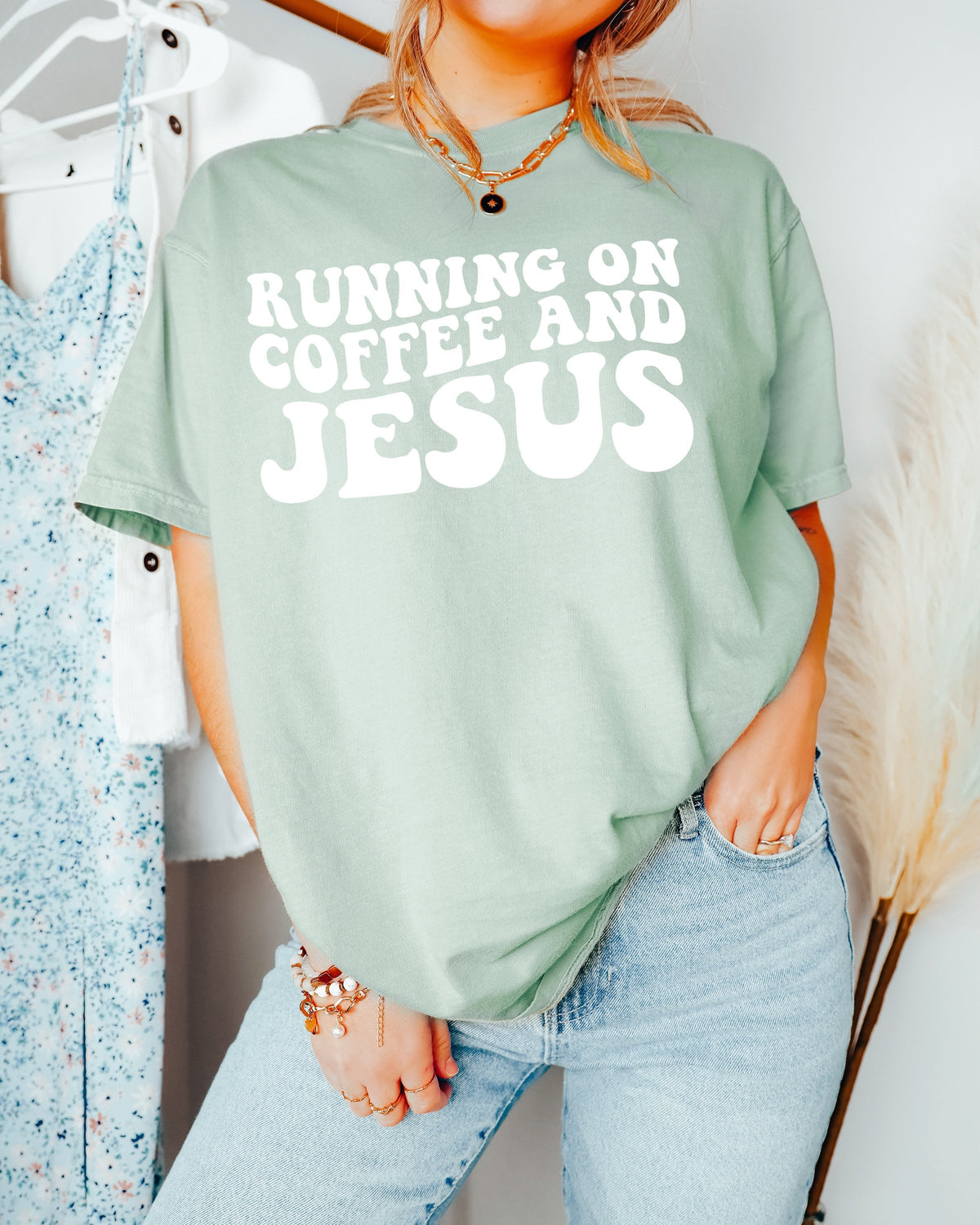 Running on Coffee and Jesus Comfort Colors Christian T Shirt