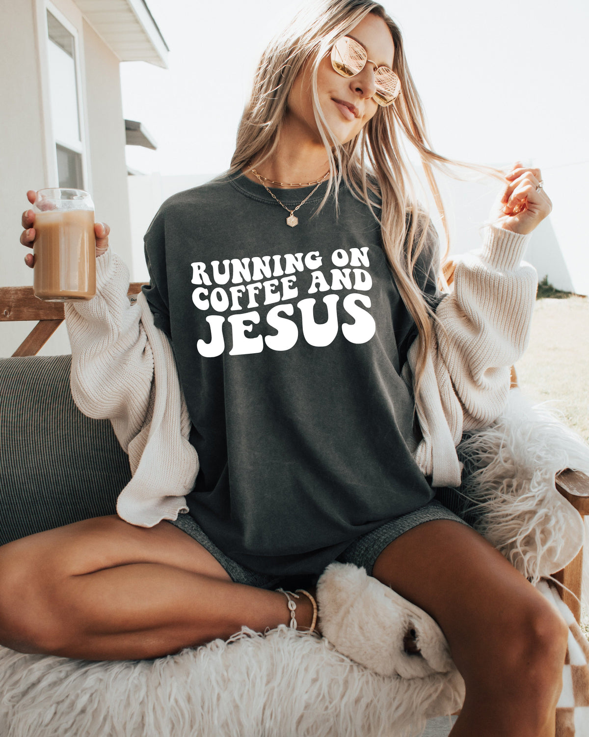 Running on Coffee and Jesus Comfort Colors Christian T Shirt