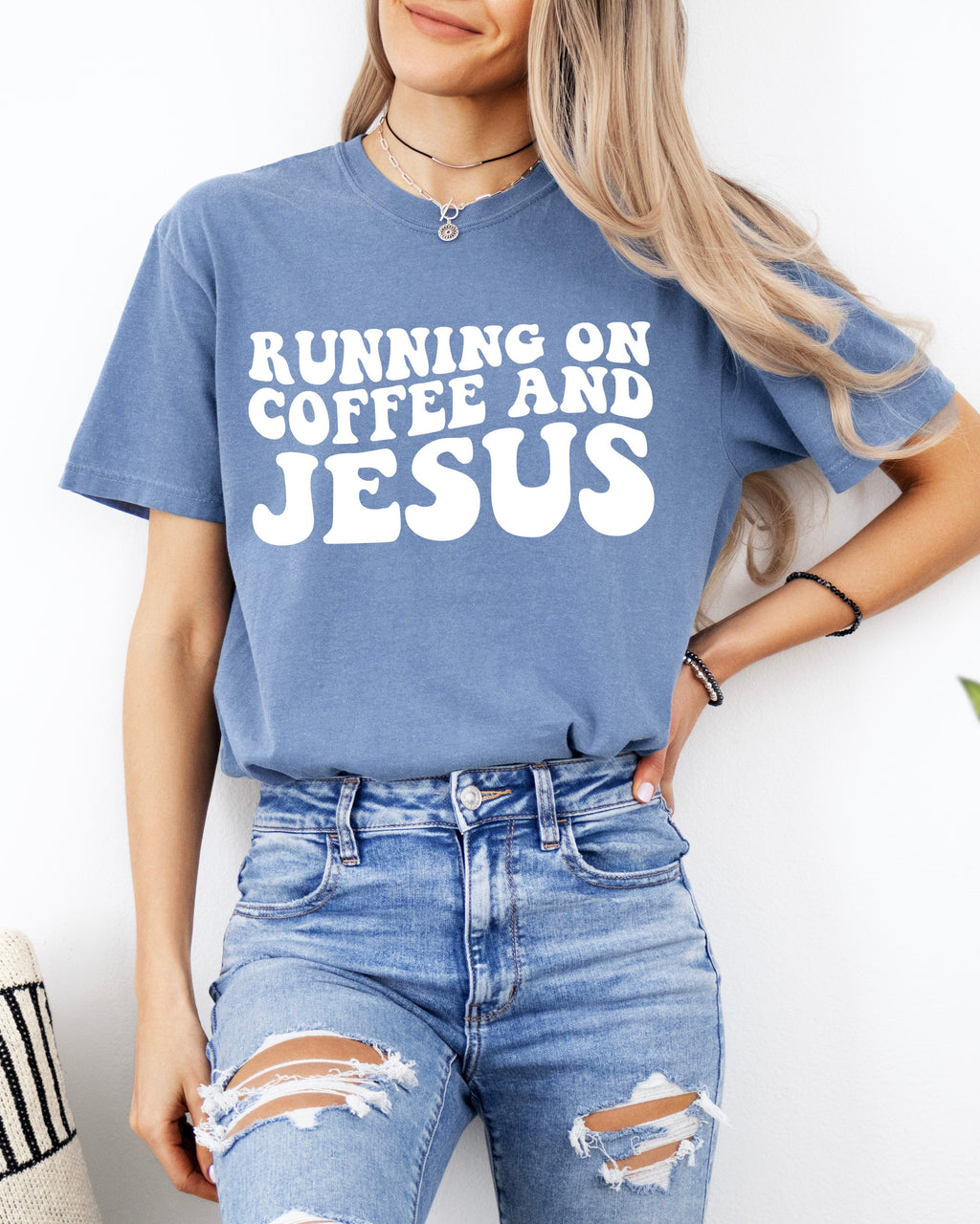 Running on Coffee and Jesus Comfort Colors Christian T Shirt