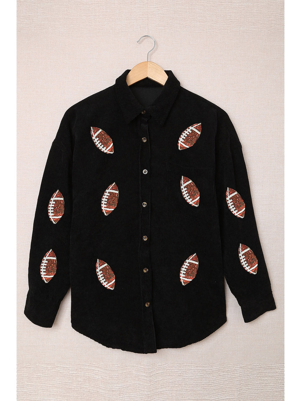 Sequin Football Button Up Long Sleeve Jacket