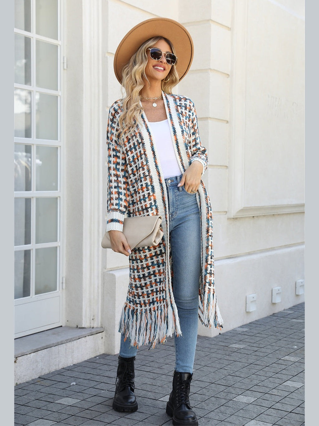 Women Open Front Fringe Hem Cardigan Sweater