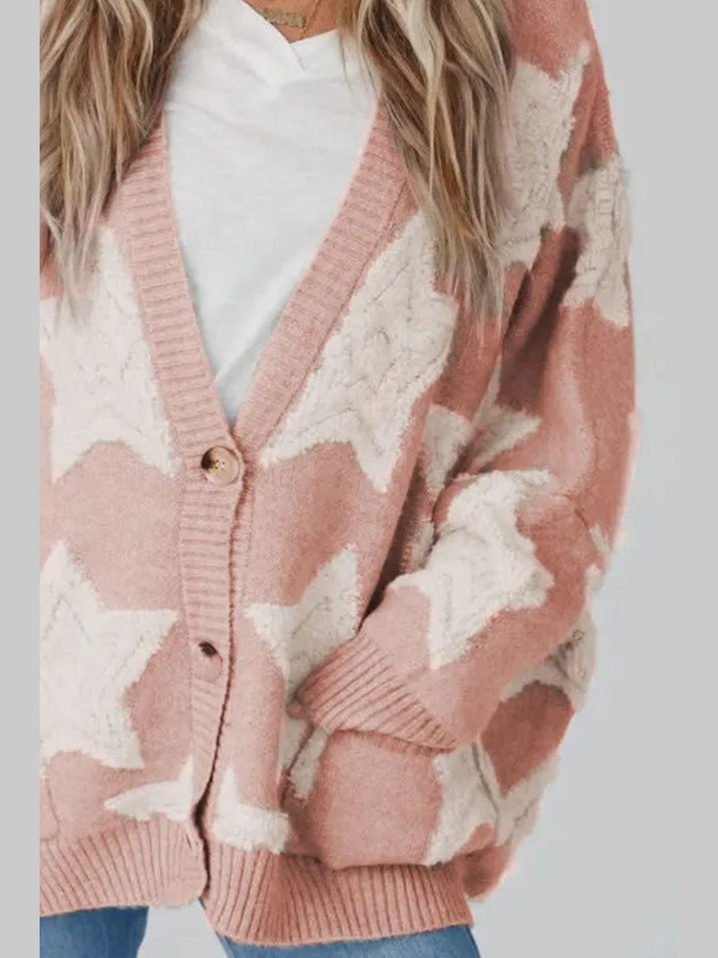 Women Star Button Up Long Sleeve Cardigan