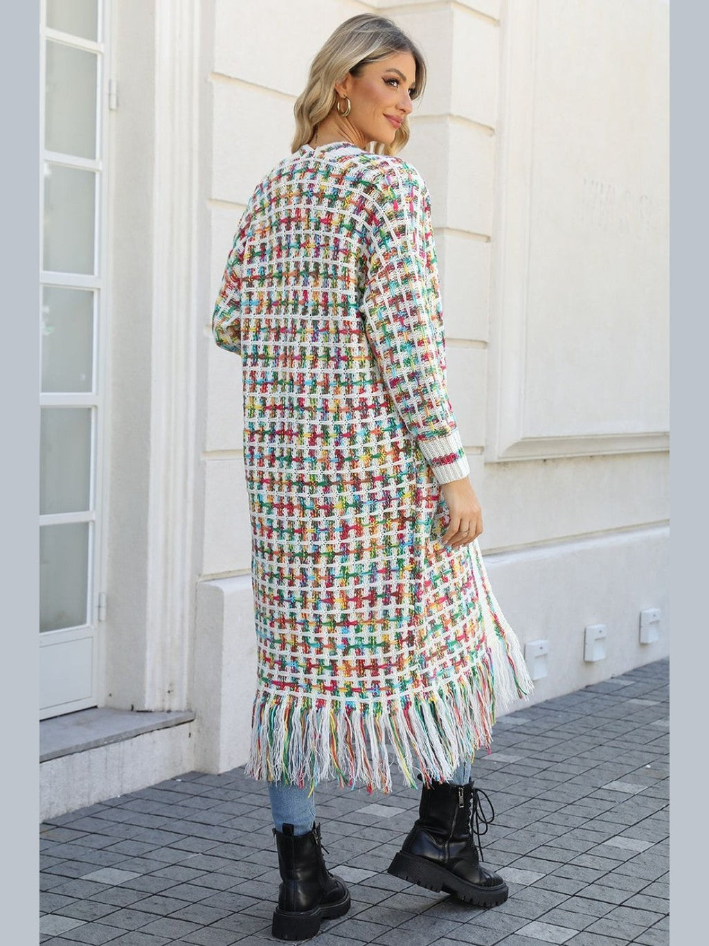 Women Open Front Fringe Hem Cardigan Sweater