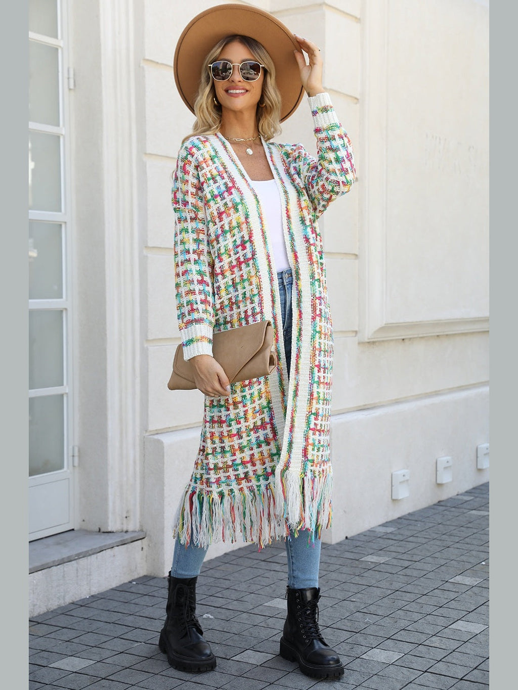 Women Open Front Fringe Hem Cardigan Sweater