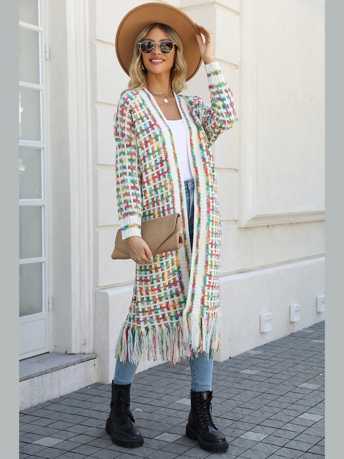 Women Open Front Fringe Hem Cardigan Sweater