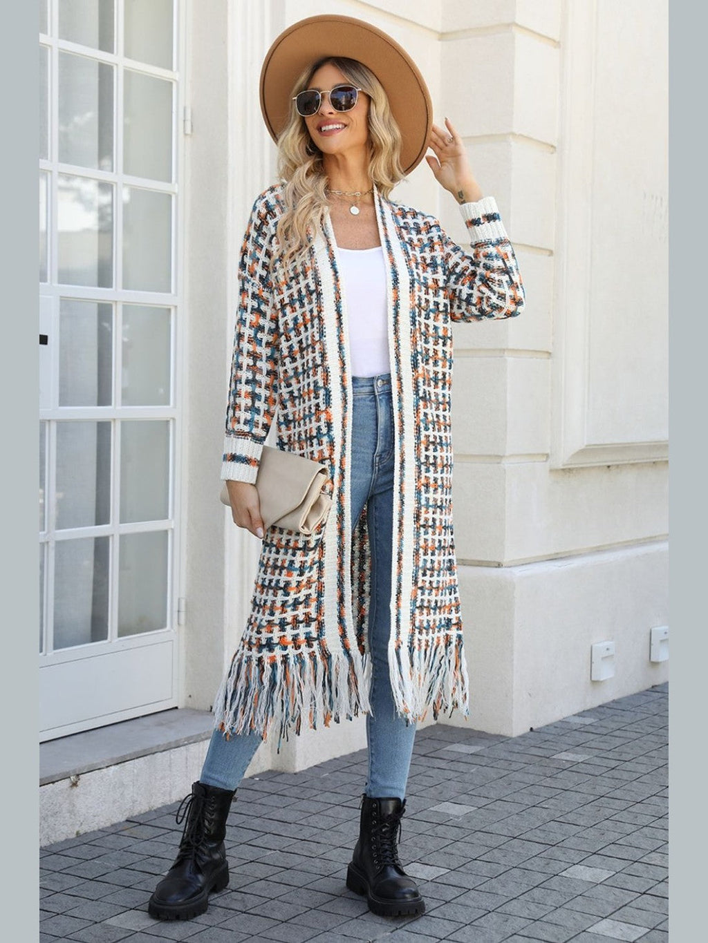 Women Open Front Fringe Hem Cardigan Sweater