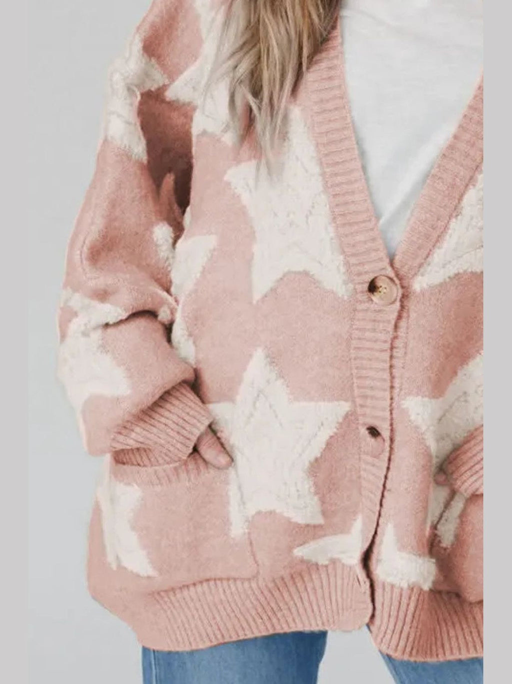 Women Star Button Up Long Sleeve Cardigan