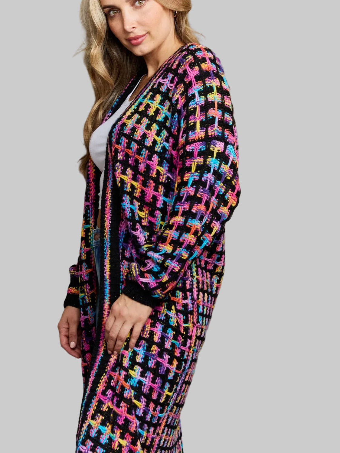 Women Open Front Fringe Hem Cardigan Sweater
