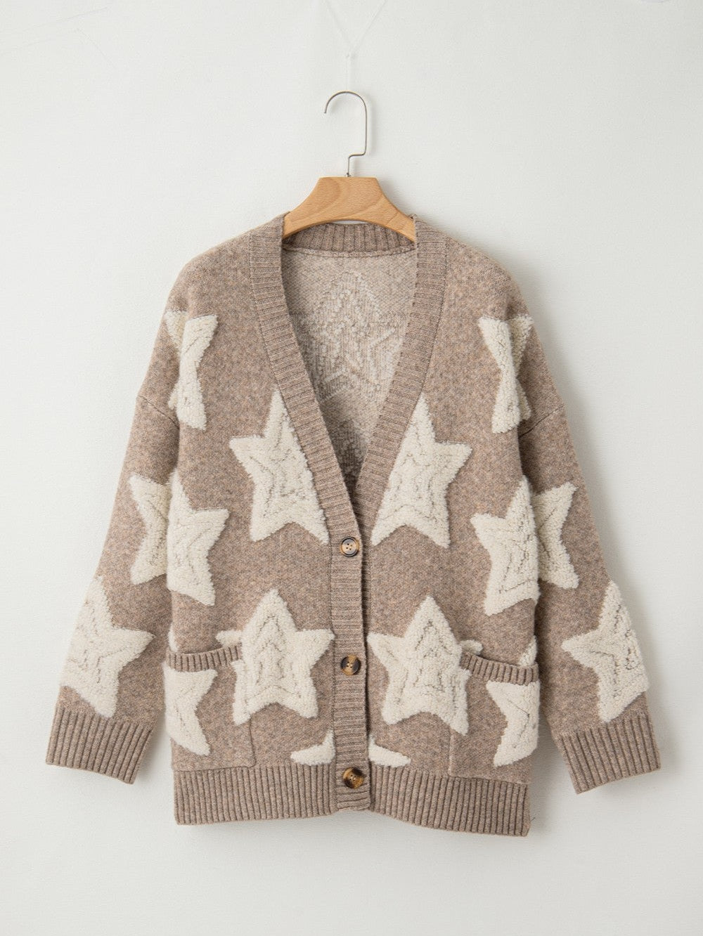 Women Star Button Up Long Sleeve Cardigan