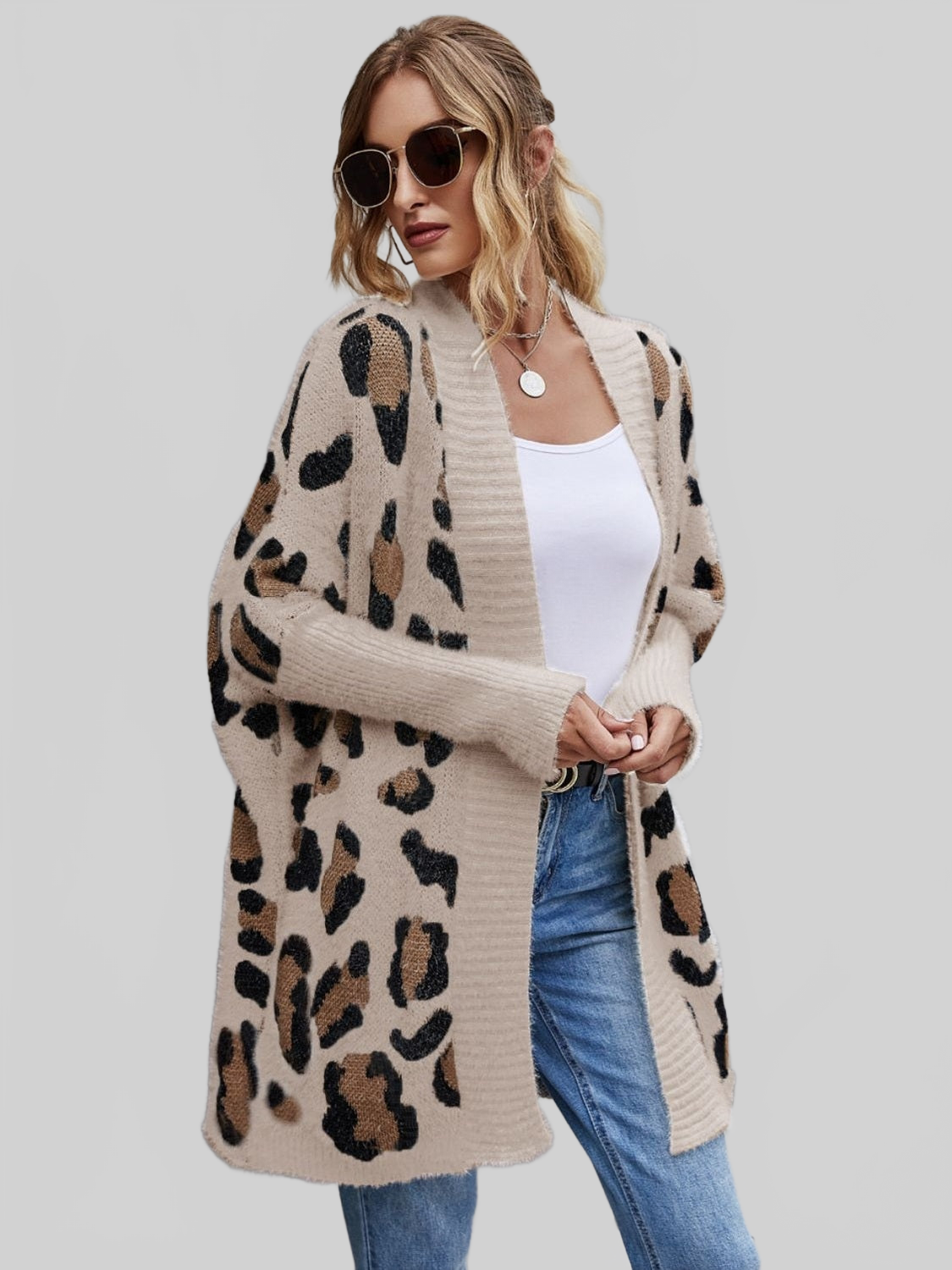 Women Leopard Pattern Fuzzy Cardigan