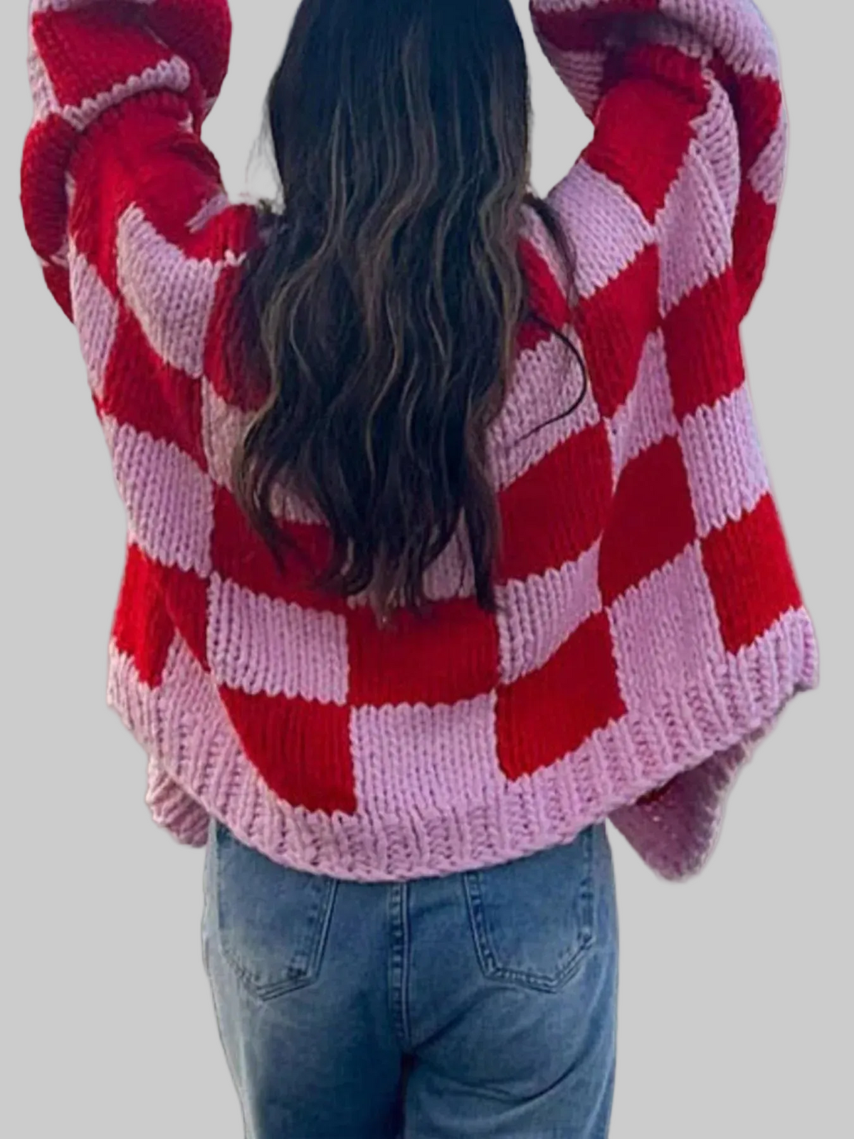 Checkered Open Front Long Sleeve Cardigan