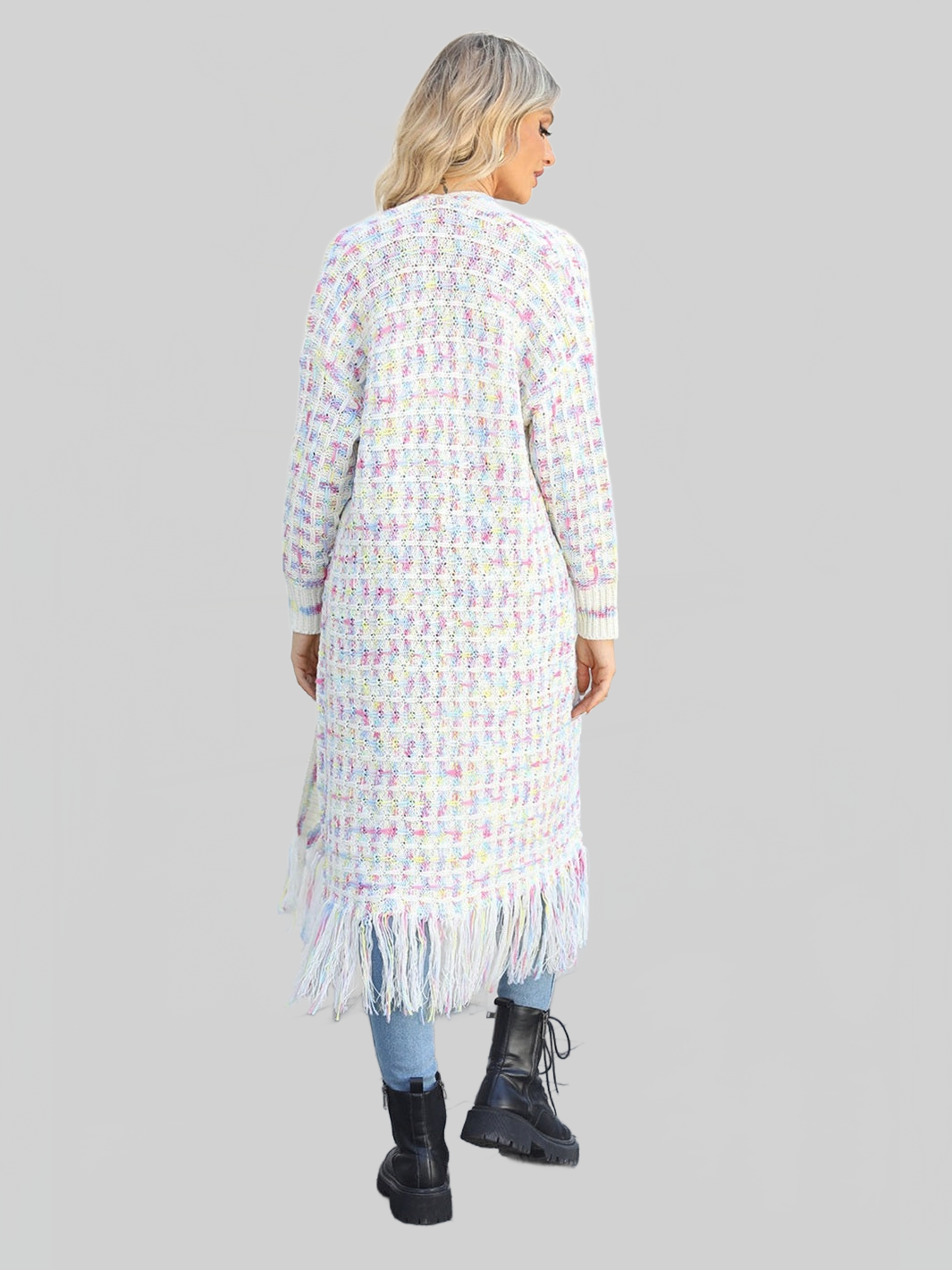 Women Open Front Fringe Hem Cardigan Sweater