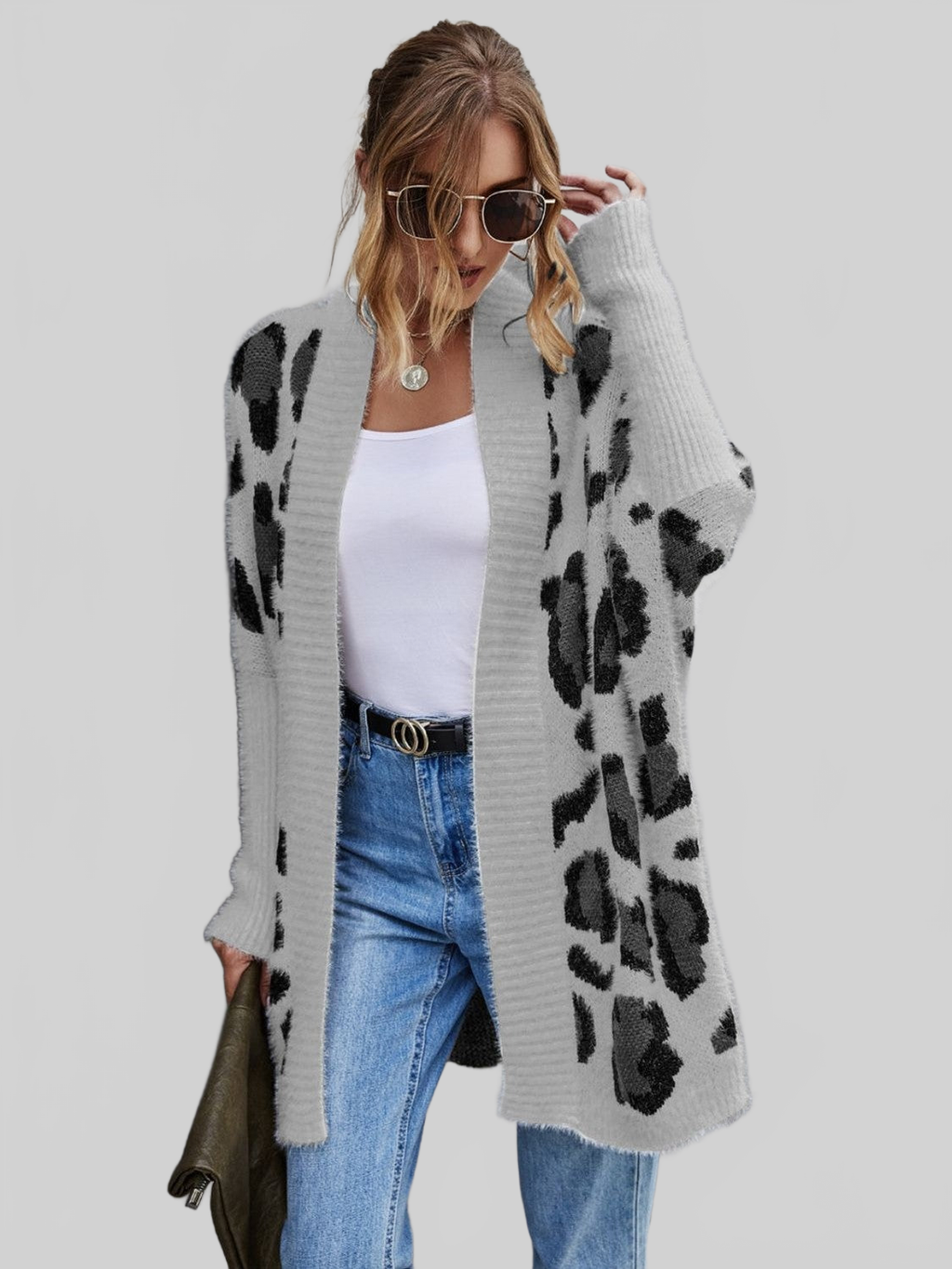 Women Leopard Pattern Fuzzy Cardigan
