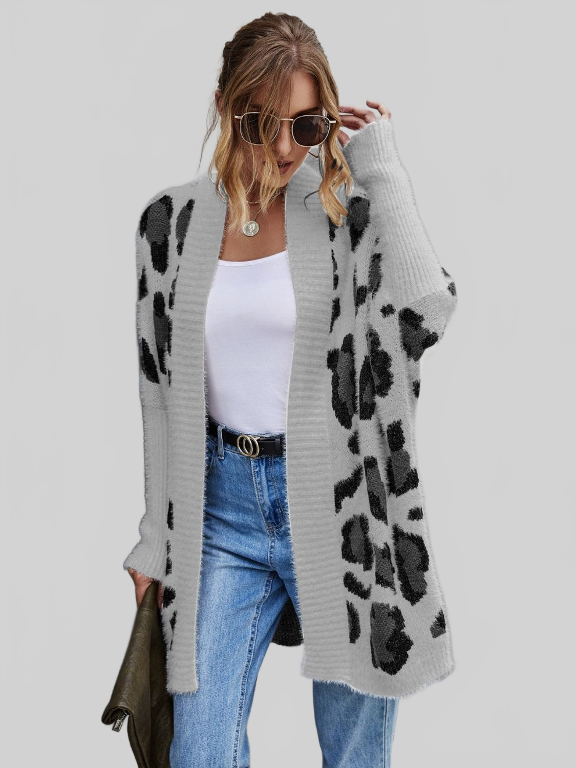 Women Leopard Pattern Fuzzy Cardigan