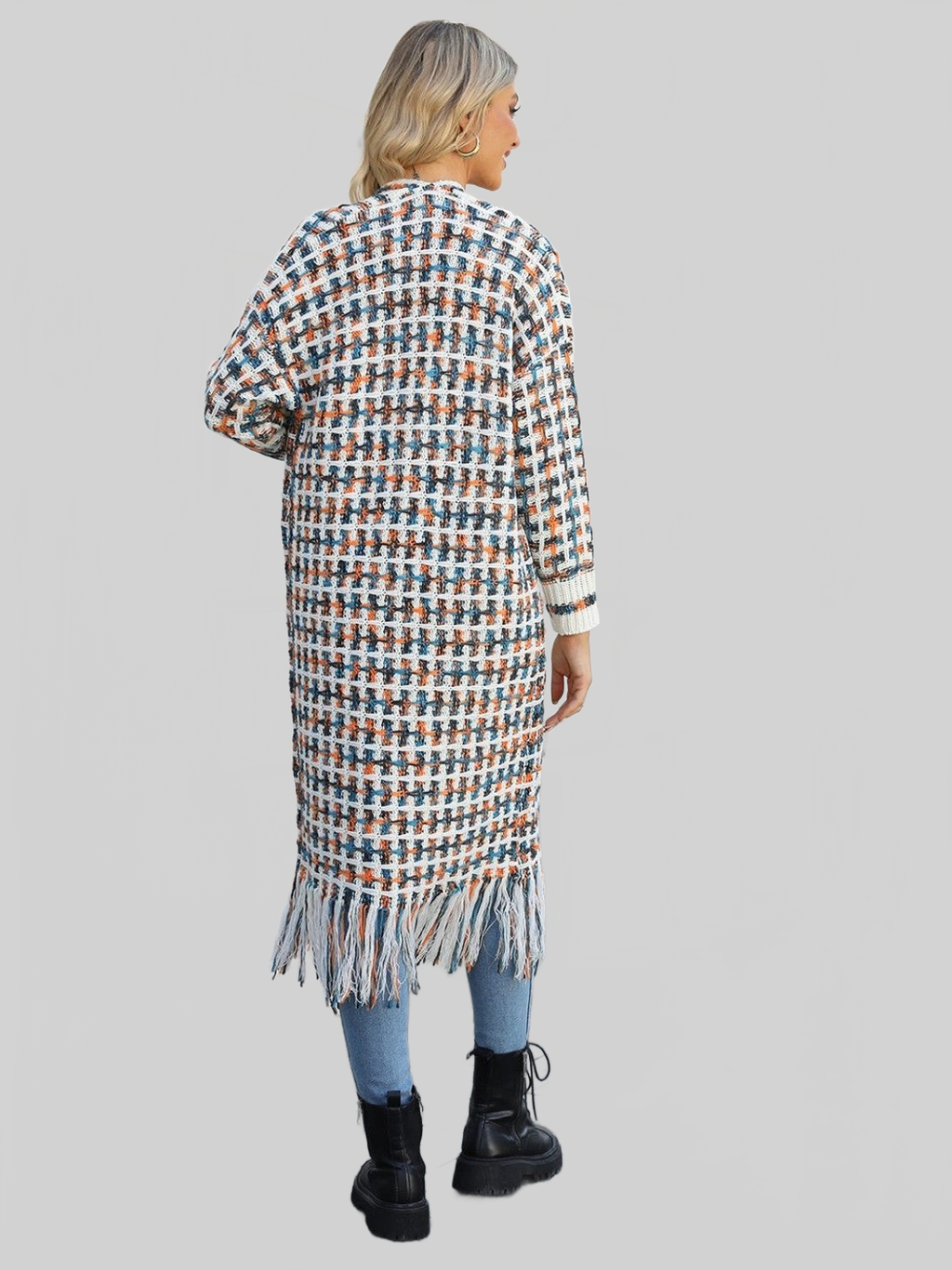 Women Open Front Fringe Hem Cardigan Sweater
