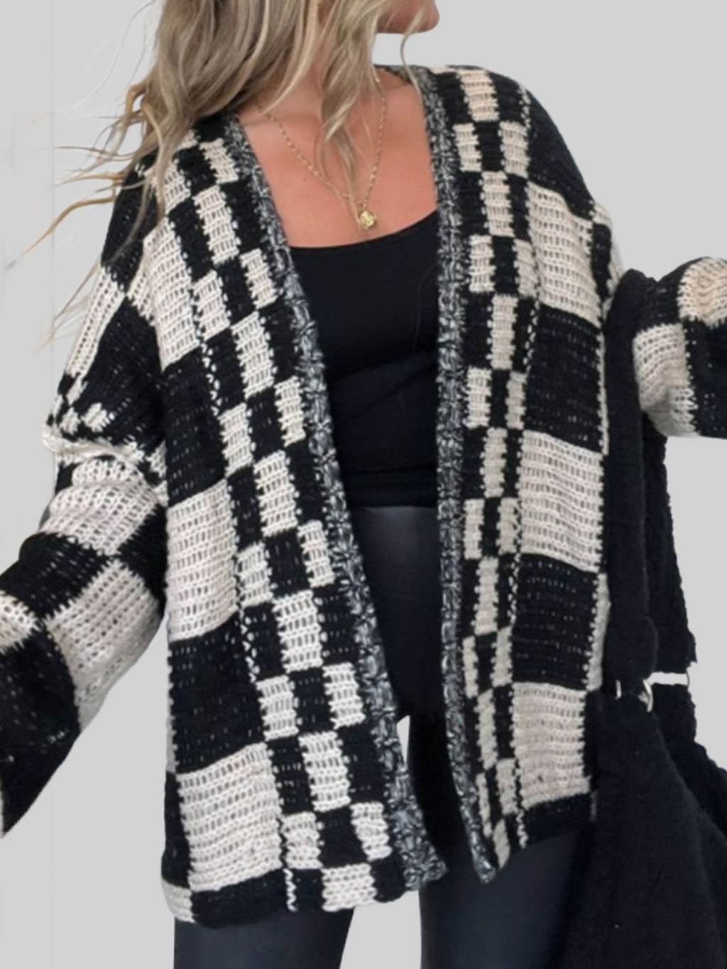 Women Plaid Open Front Long Sleeve Cardigan Sweater
