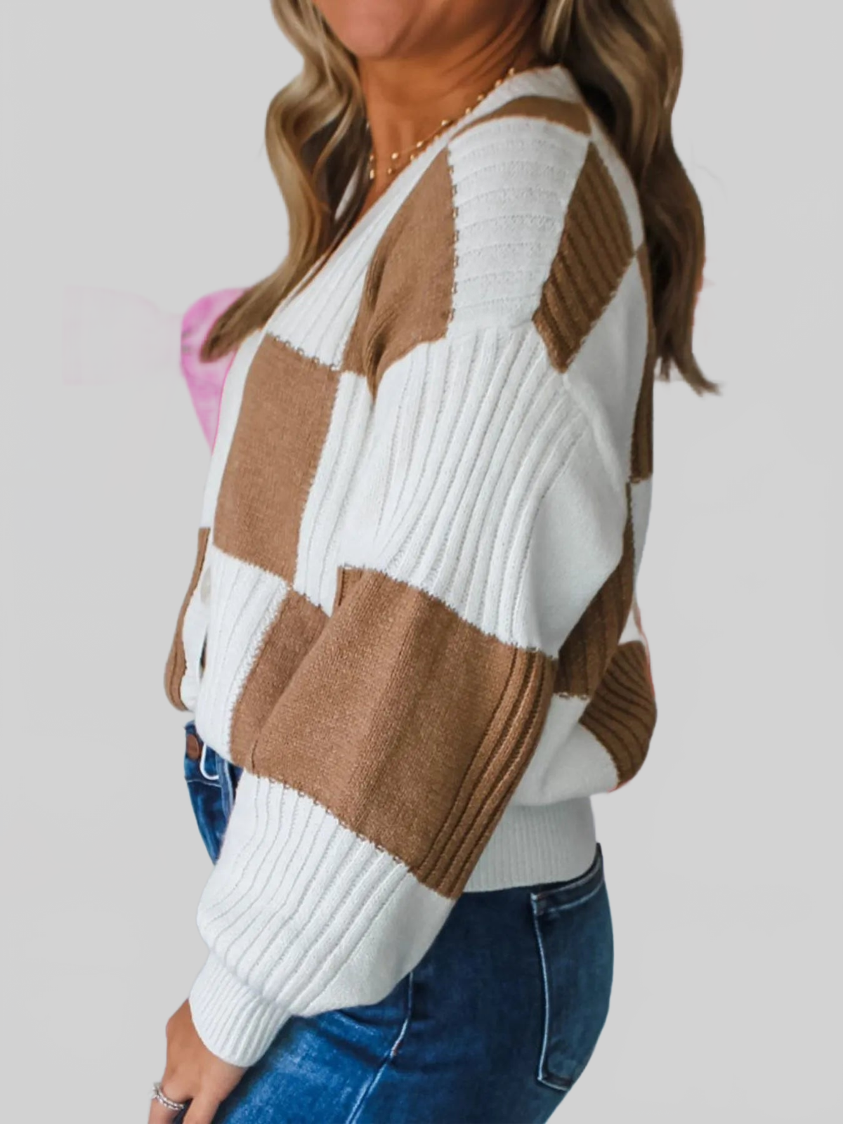 Women Color Block Knit Button-Up Cardigan Sweaters