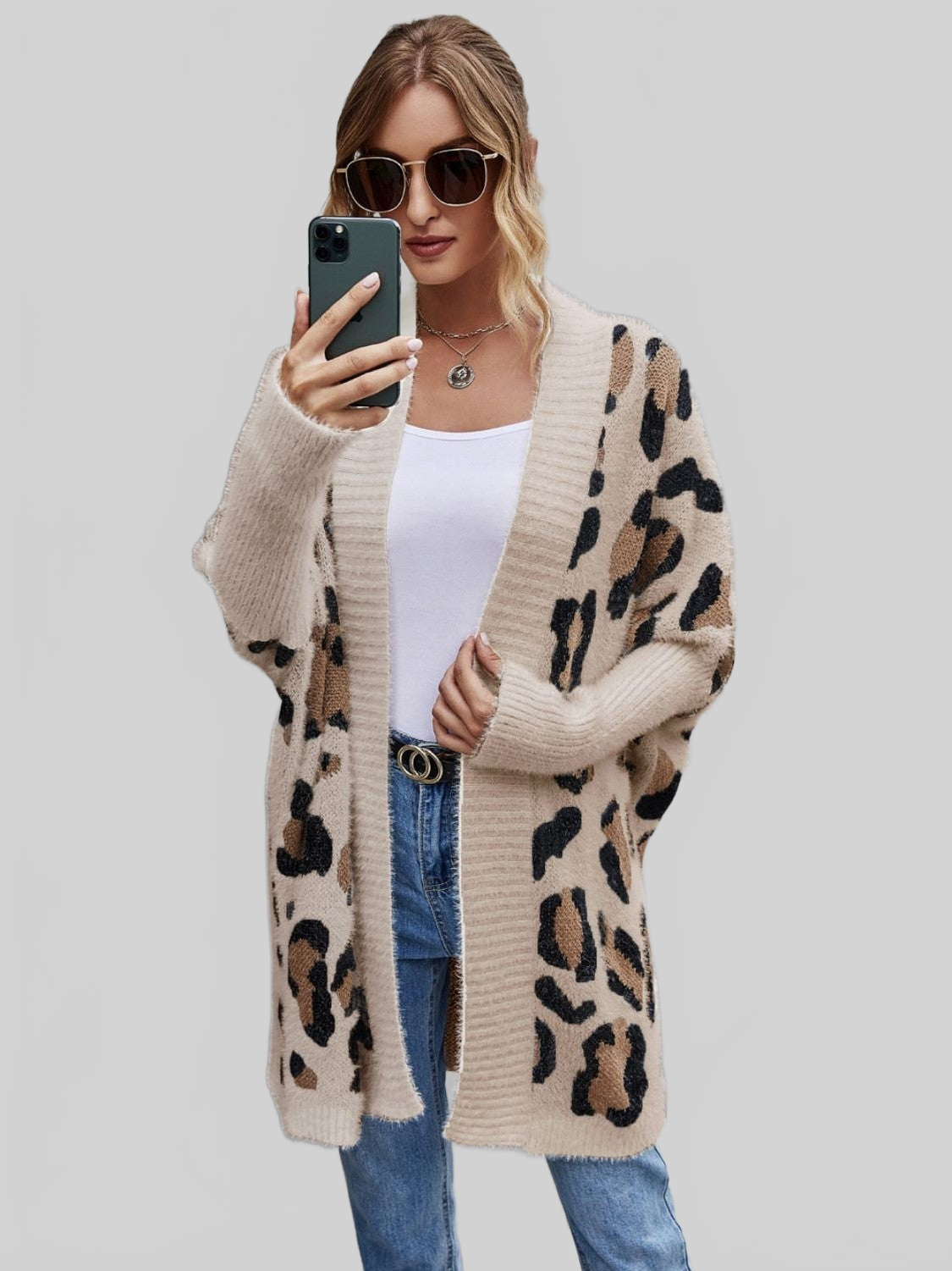 Women Leopard Pattern Fuzzy Cardigan