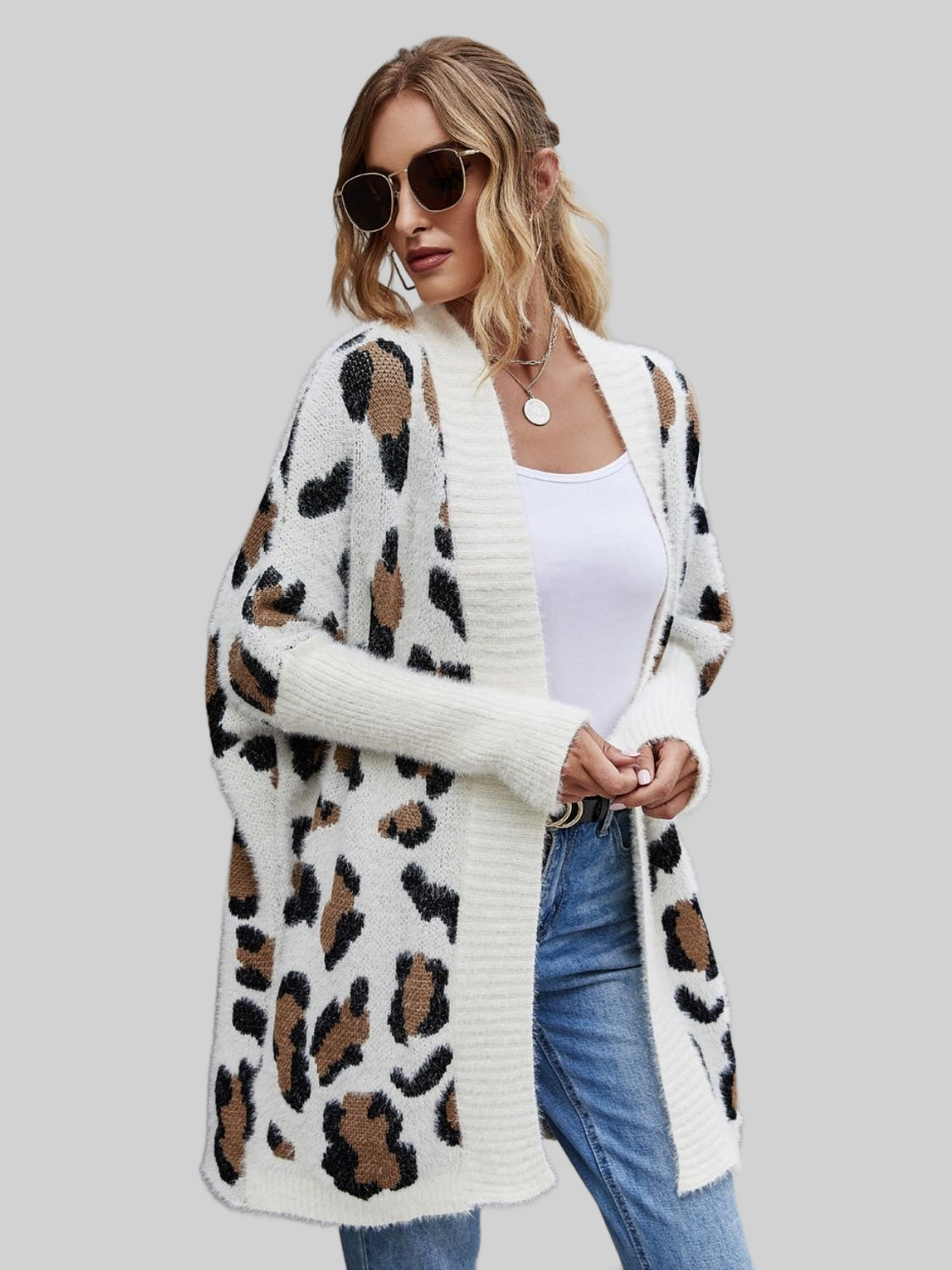 Women Leopard Pattern Fuzzy Cardigan
