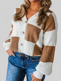 Women Color Block Knit Button-Up Cardigan Sweaters