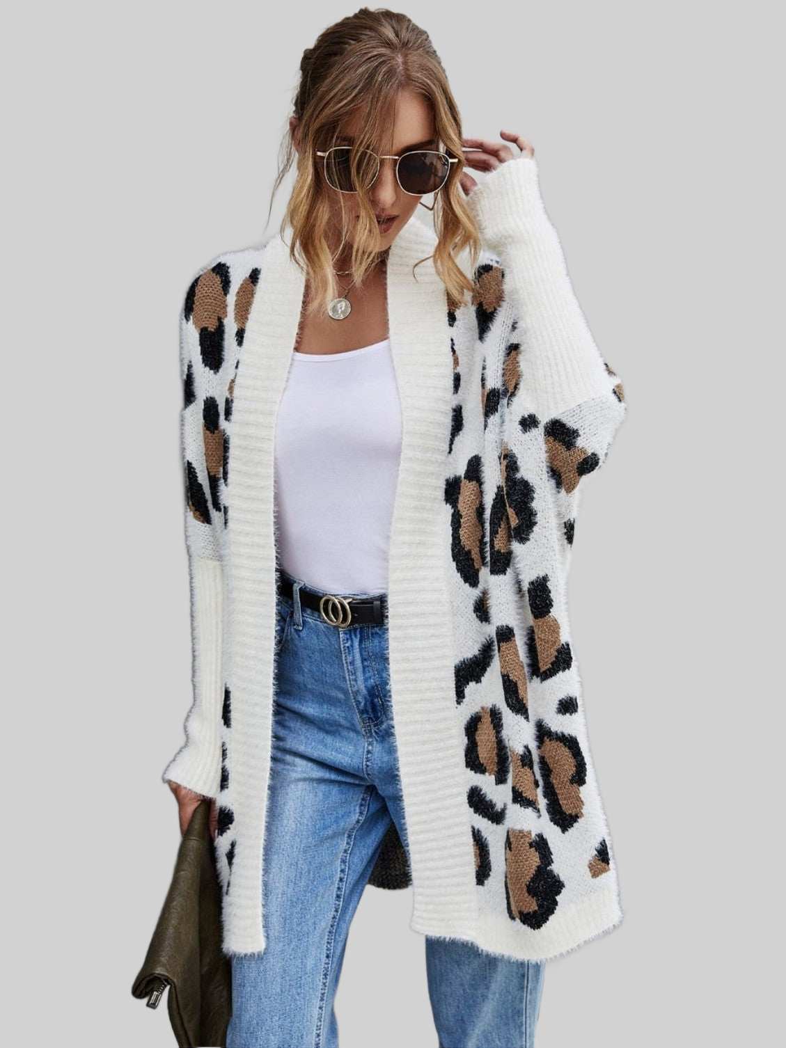 Women Leopard Pattern Fuzzy Cardigan
