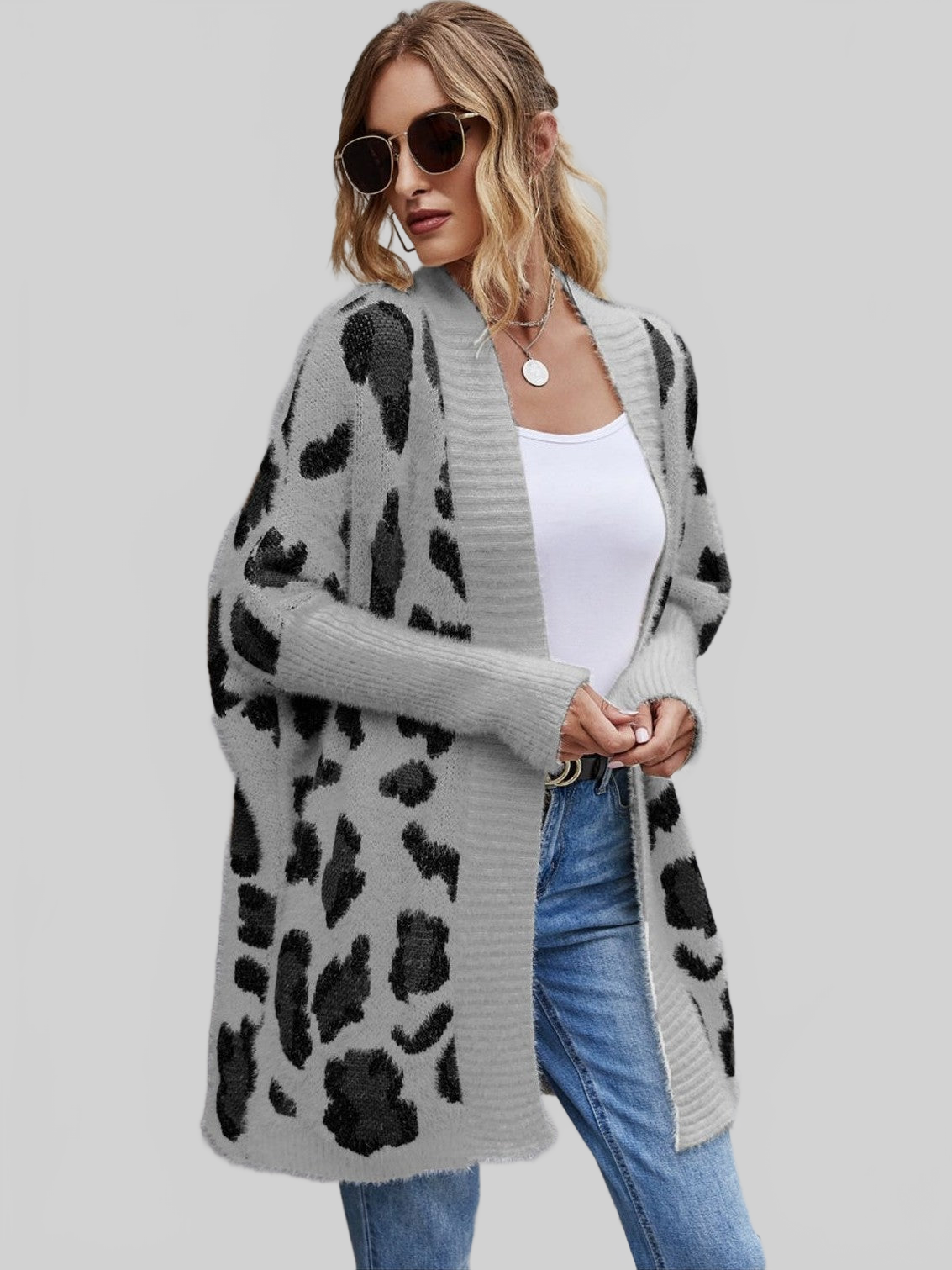 Women Leopard Pattern Fuzzy Cardigan