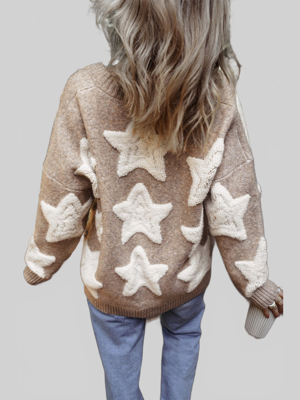 Women Star Button Up Long Sleeve Cardigan