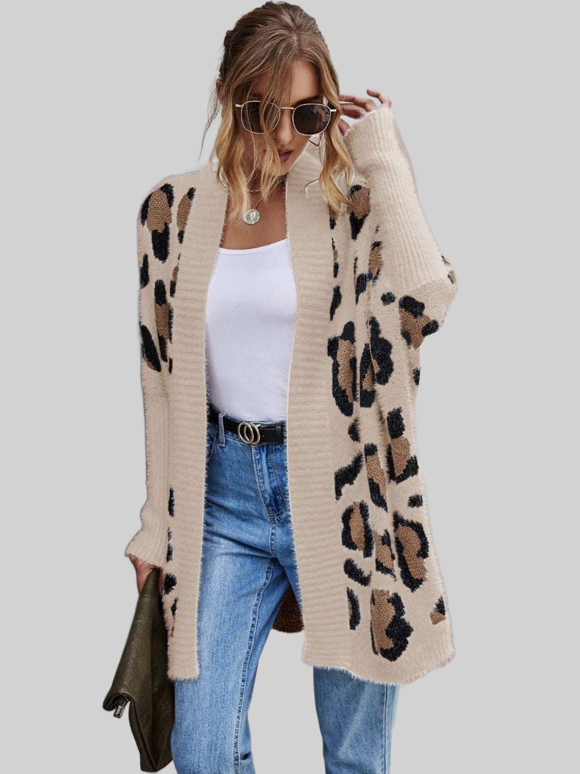 Women Leopard Pattern Fuzzy Cardigan