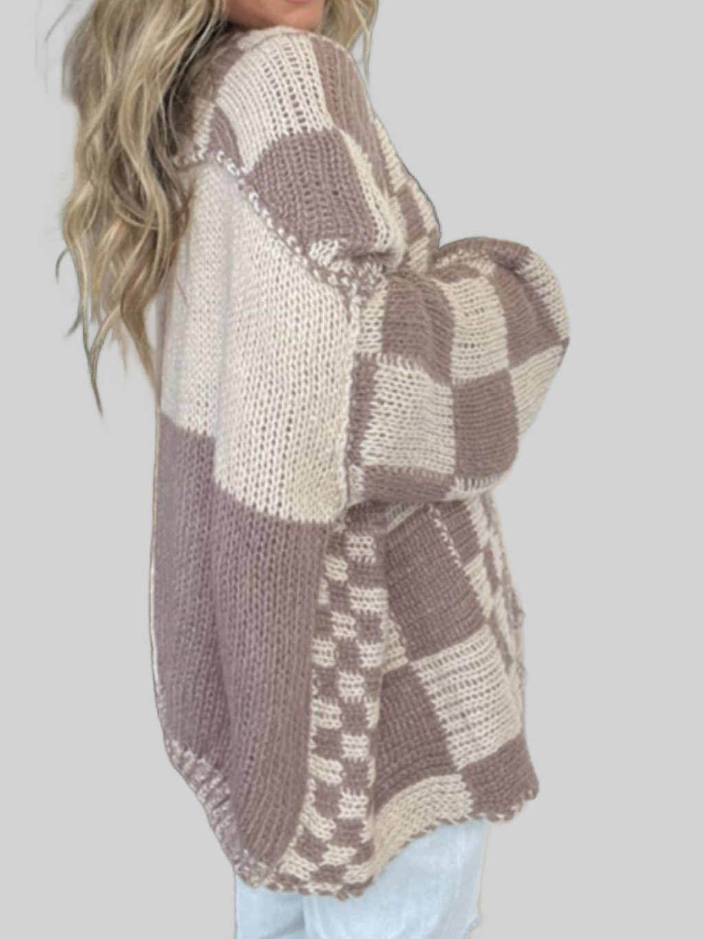 Women Plaid Open Front Long Sleeve Cardigan Sweater