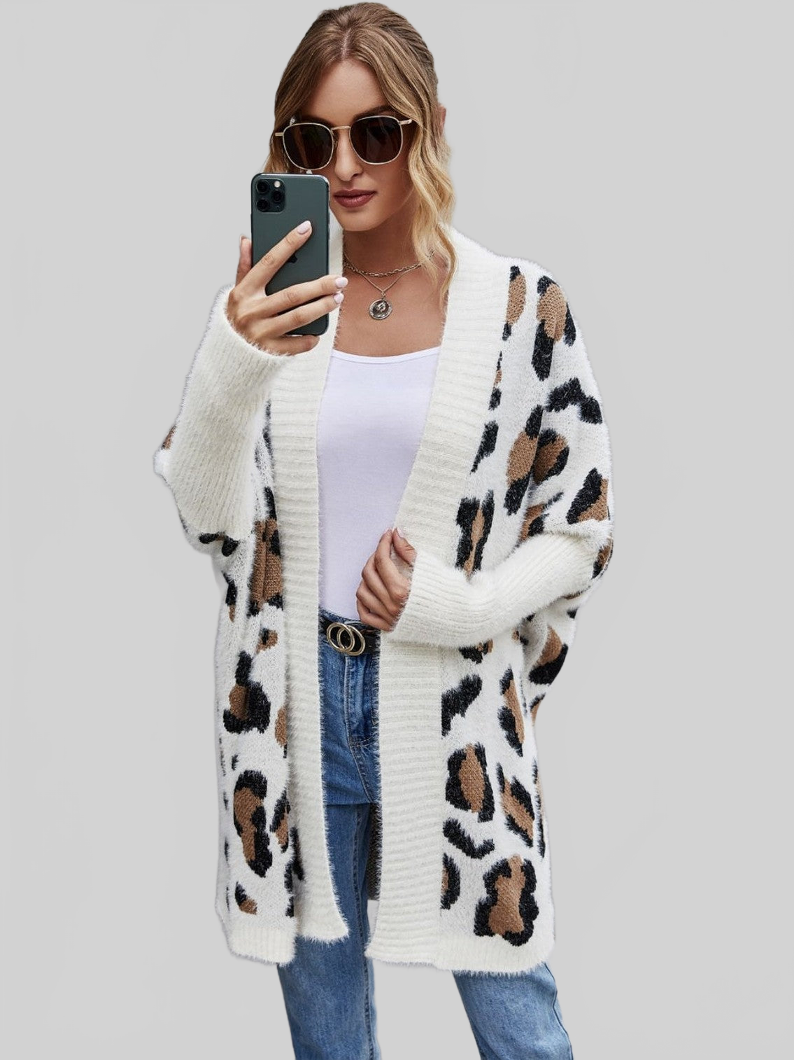Women Leopard Pattern Fuzzy Cardigan